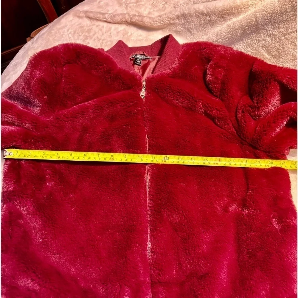 NEW Say What? Jacket Medium Faux Fur Maroon Red Teddy Bomber Jacket Cozy NWOT